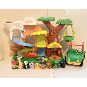 Fisher Price Little People ZOO TALKERS Tree House + 10 Figures + Jeep Working